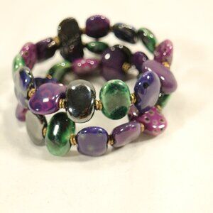 KAZURI Handmade Pitapat Kaleidoscope 'Grape' Beaded Wraparound Bracelet Sz OS